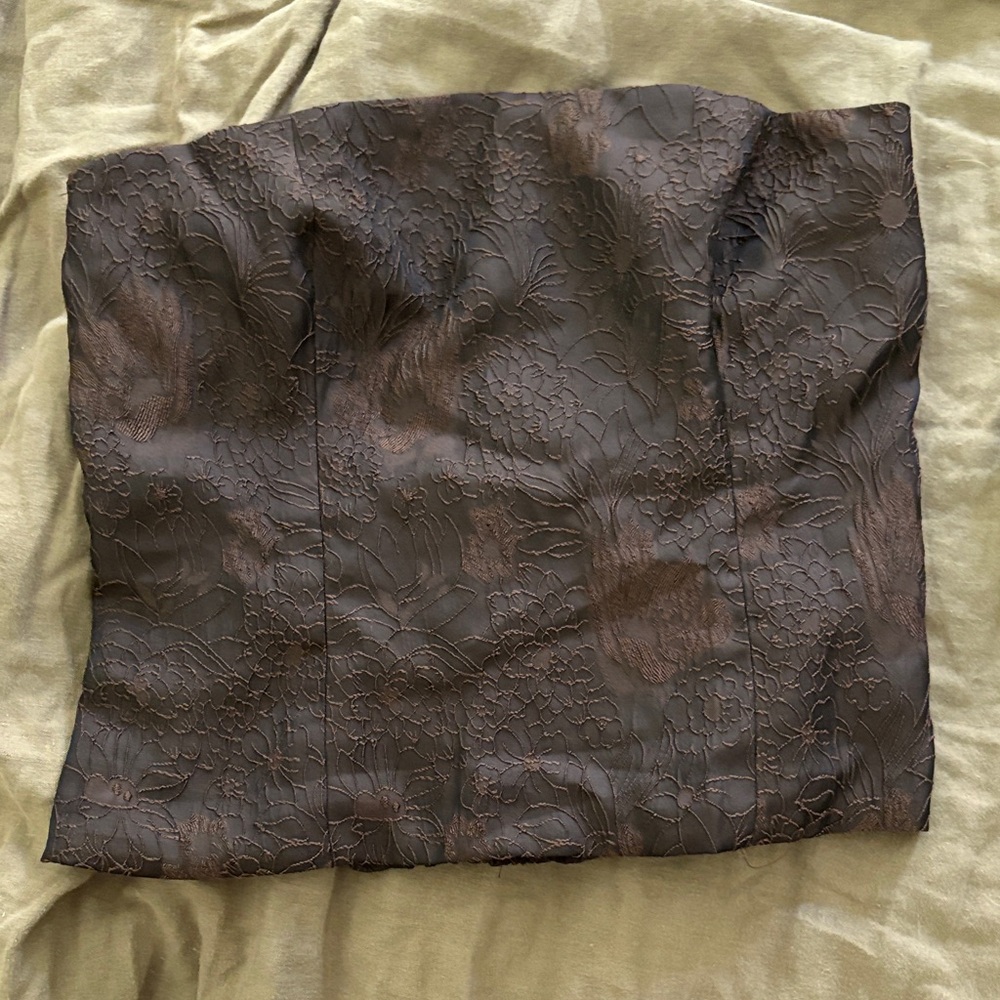 Reformation Chocolate Brown Strapless Smocked Top